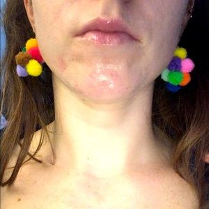 Multi colored Pom Pom dangly earrings!